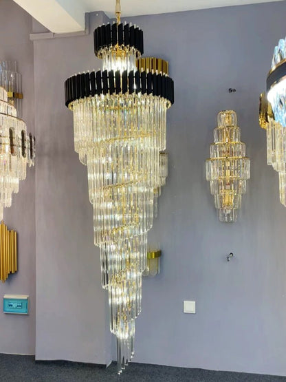 Classic Large Multi-layered Spiral Crystal Chandelier for Foyer/ Staircase - Zelno Lighting