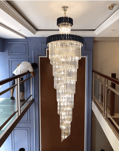 Classic Large Multi-layered Spiral Crystal Chandelier for Foyer/ Staircase - Zelno Lighting