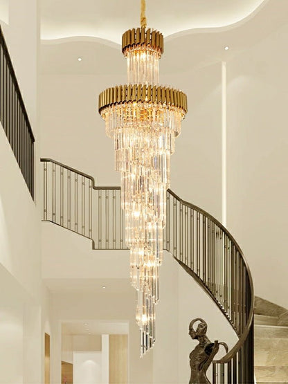 Classic Large Multi-layered Spiral Crystal Chandelier for Foyer/ Staircase - Zelno Lighting