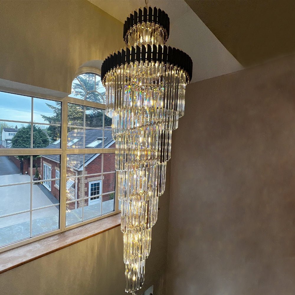 Classic Large Multi-layered Spiral Crystal Chandelier for Foyer/ Staircase - Zelno Lighting
