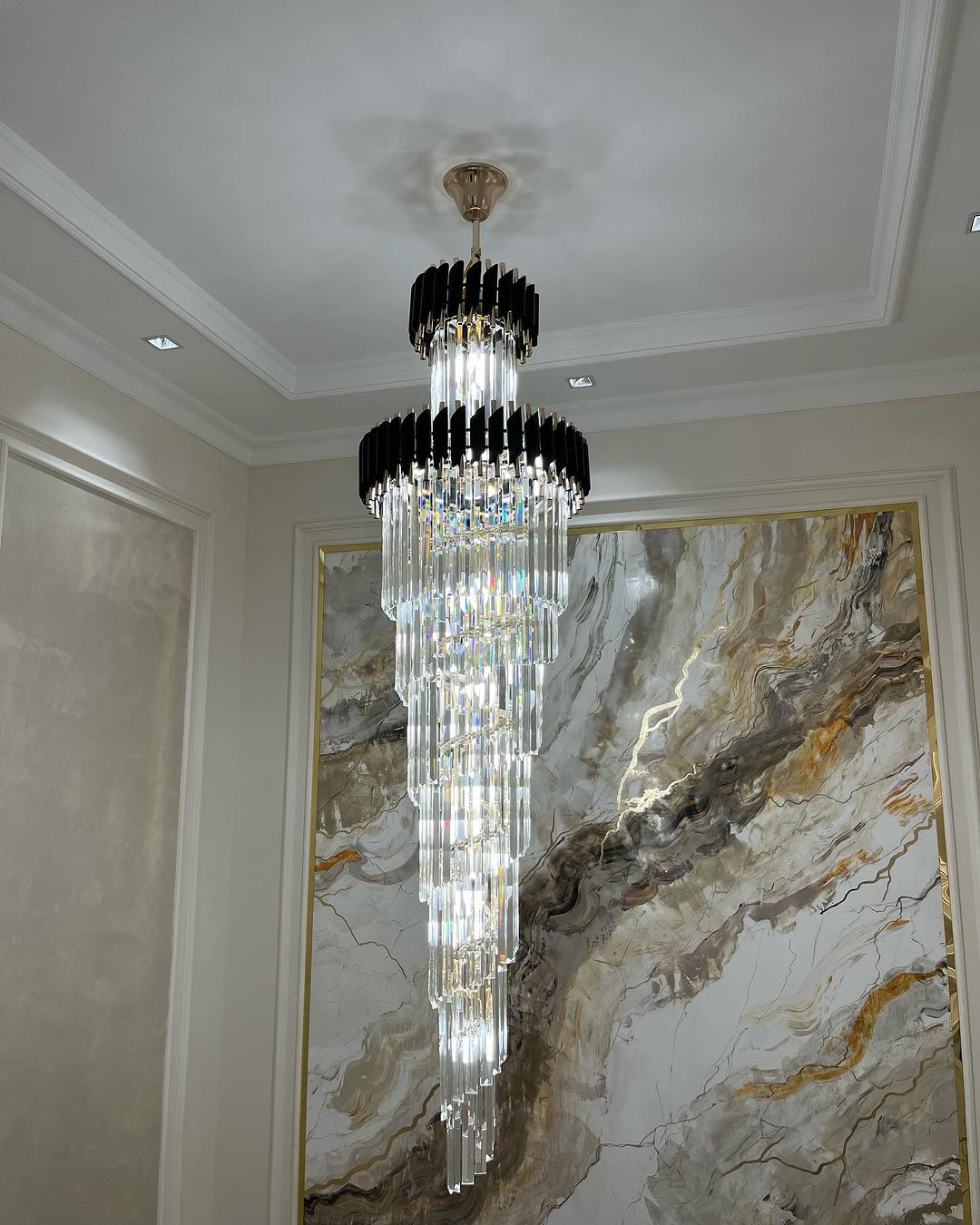 Classic Large Multi-layered Spiral Crystal Chandelier for Foyer/ Staircase - Zelno Lighting