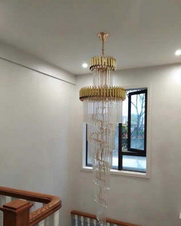 Classic Large Multi-layered Spiral Crystal Chandelier for Foyer/ Staircase - Zelno Lighting