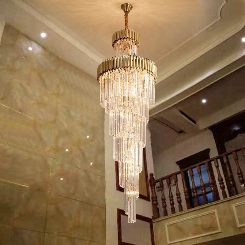 Classic Large Multi-layered Spiral Crystal Chandelier for Foyer/ Staircase - Zelno Lighting