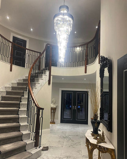 Classic Large Multi-layered Spiral Crystal Chandelier for Foyer/ Staircase - Zelno Lighting
