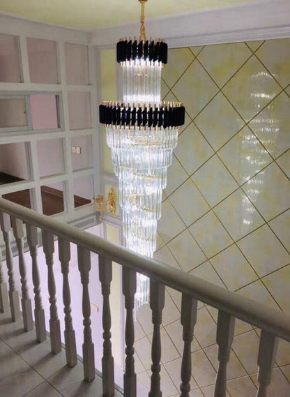Classic Large Multi-layered Spiral Crystal Chandelier for Foyer/ Staircase - Zelno Lighting
