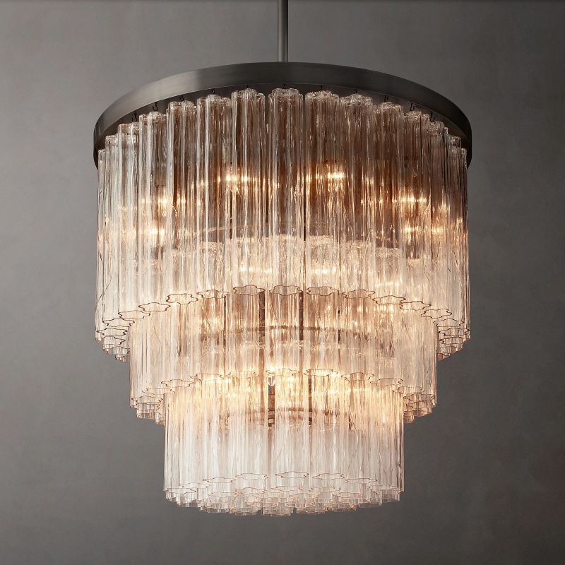 Clele Three Layer Round Murano Glass Chandelier 36" - Zelno
