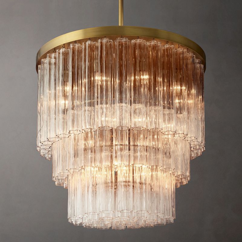 Clele Three Layer Round Murano Glass Chandelier 36" - Zelno