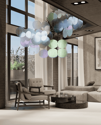 Clouds Iridescent Disc Chandelier - Zelno Lighting