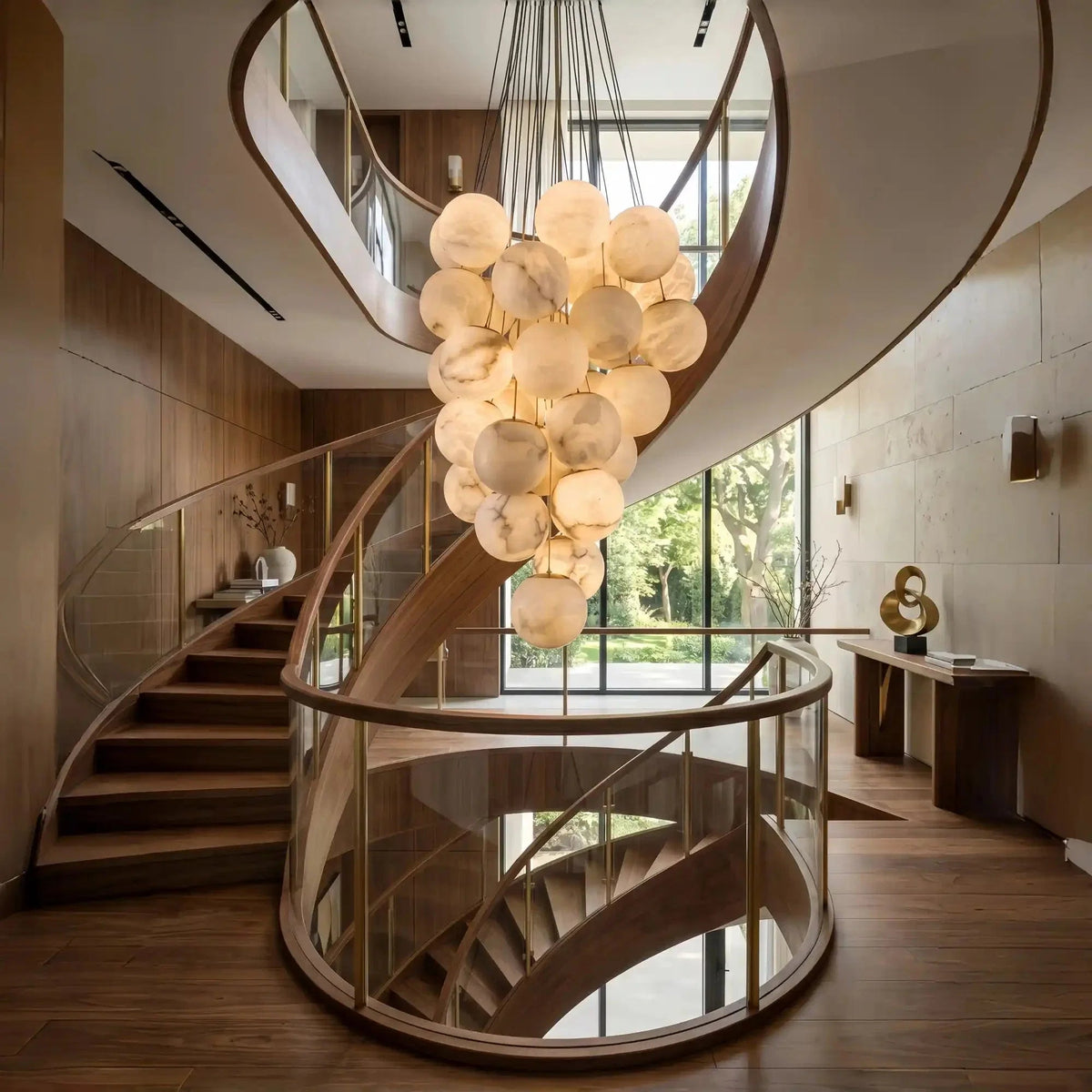 Cluster Alabaster Globe Chandelier - Zelno Lighting