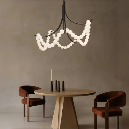 Cluster String Pearl Alabaster Chandelier in Brass & Black Metal Rod - Zelno Lighting
