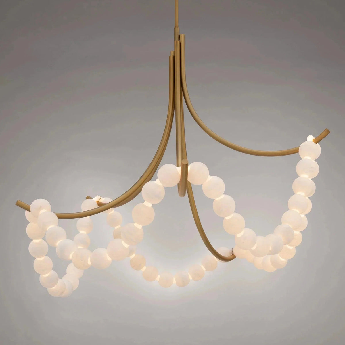 Cluster String Pearl Alabaster Chandelier in Brass & Black Metal Rod - Zelno Lighting