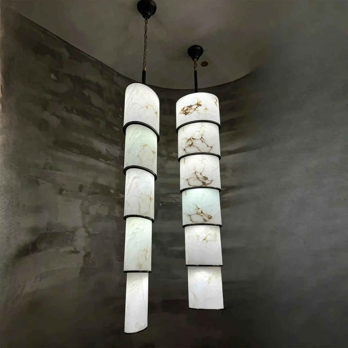 Contemporary Layered Oval Alabaster Column Pendant - Zelno Lighting