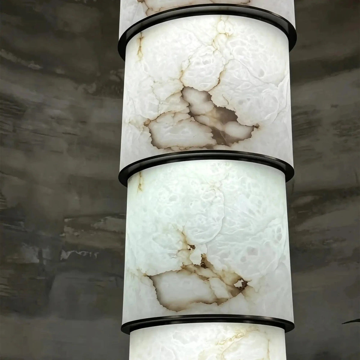 Contemporary Layered Oval Alabaster Column Pendant - Zelno Lighting