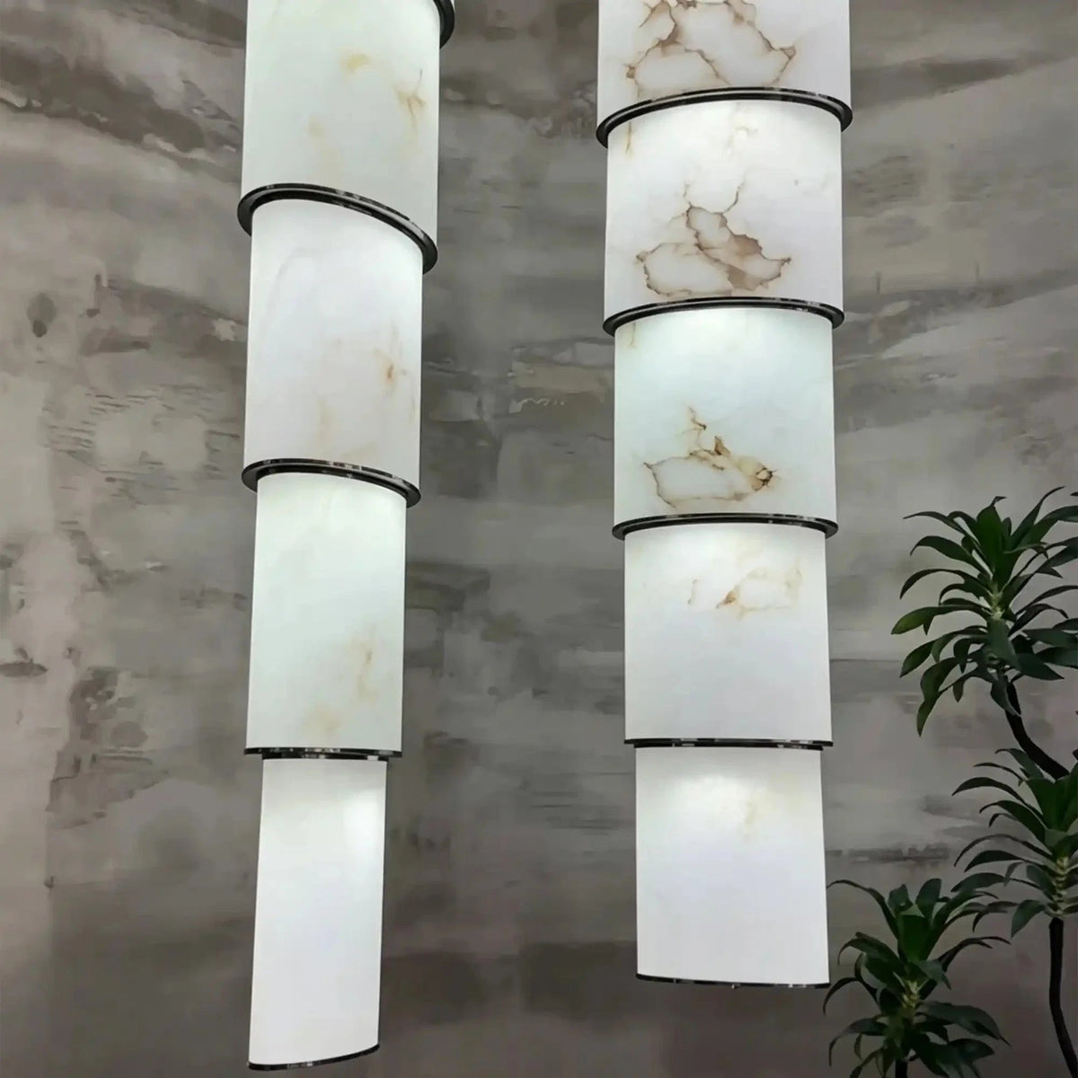 Contemporary Layered Oval Alabaster Column Pendant - Zelno Lighting