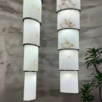 Contemporary Layered Oval Alabaster Column Pendant - Zelno Lighting