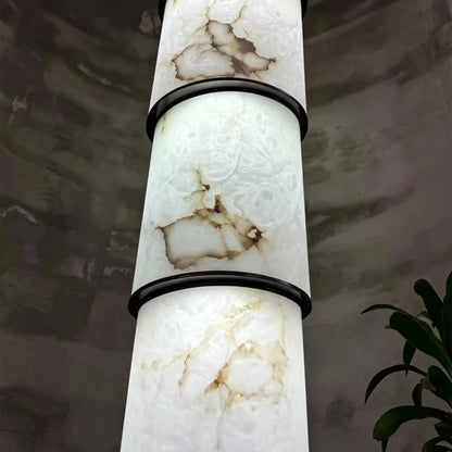 Contemporary Layered Oval Alabaster Column Pendant - Zelno Lighting