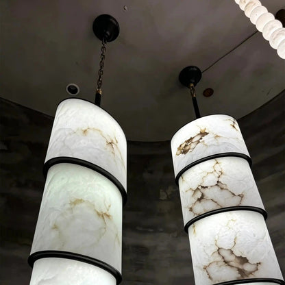 Contemporary Layered Oval Alabaster Column Pendant - Zelno Lighting