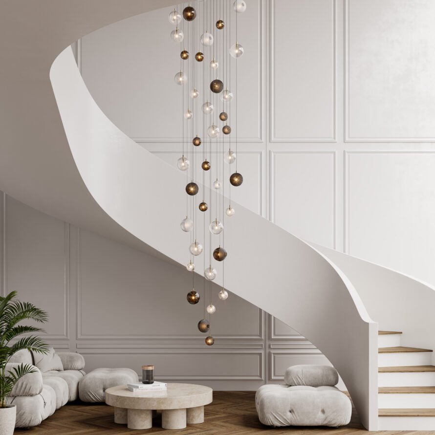 Cosmic Sphere Cascade Glass Chandelier - Zelno Lighting
