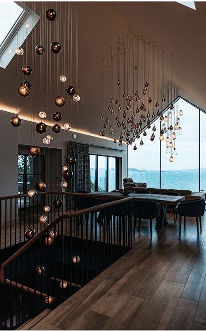 Cosmic Sphere Cascade Glass Chandelier - Zelno Lighting