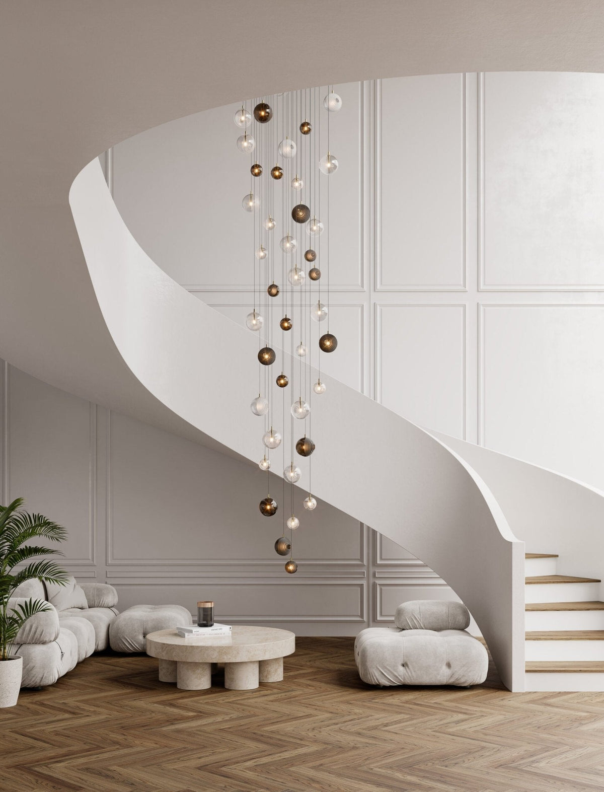 Cosmic Sphere Cascade Glass Chandelier - Zelno Lighting