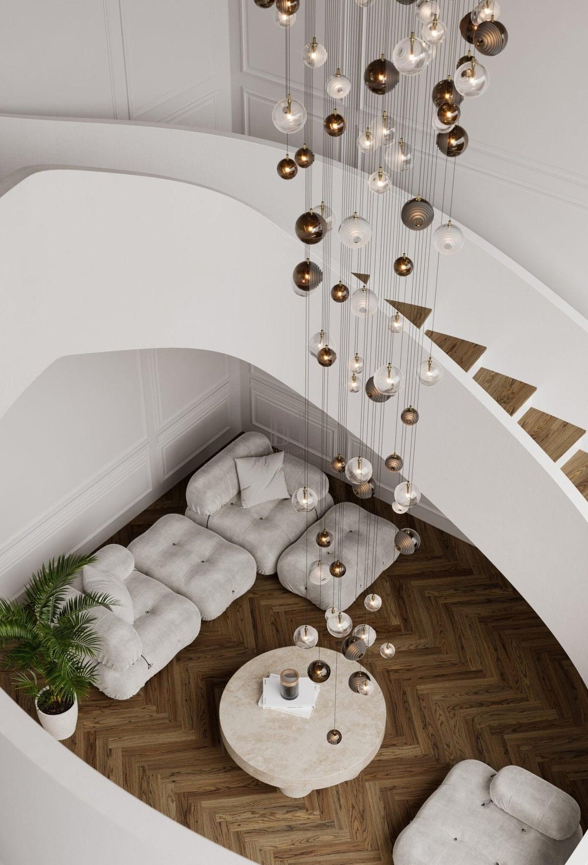 Cosmic Sphere Cascade Glass Chandelier - Zelno Lighting