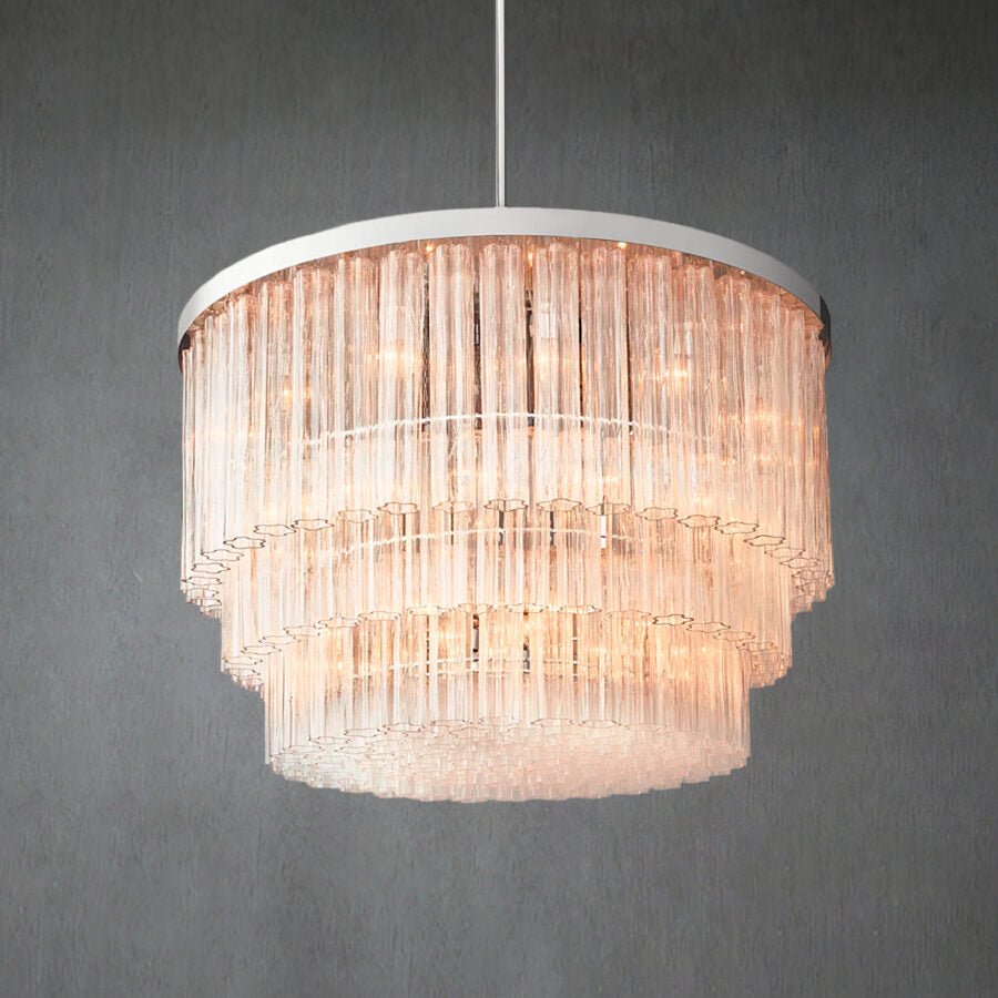 Crelo Round 3-Tier Murano Glass Chandelier 48" - Zelno