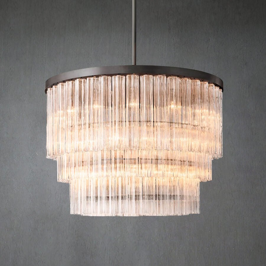 Crelo Round 3-Tier Murano Glass Chandelier 48" - Zelno