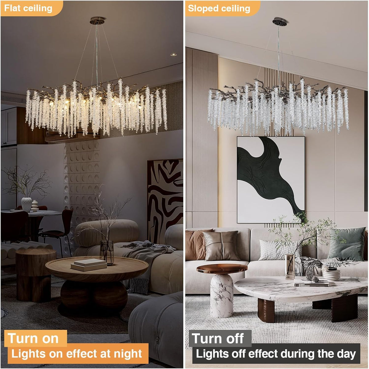 Crystal Chandelier for Dining Room – Modern Black Round Tree Branch Design - Zelno Lighting