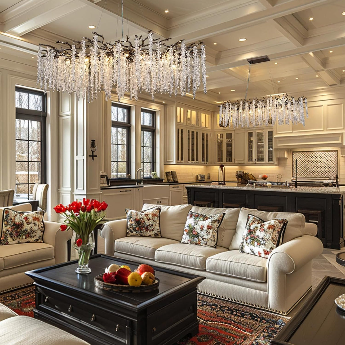 Crystal Chandelier for Dining Room – Modern Black Round Tree Branch Design - Zelno Lighting