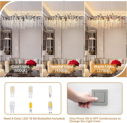 Crystal Chandelier for Dining Room – Modern Black Round Tree Branch Design - Zelno Lighting