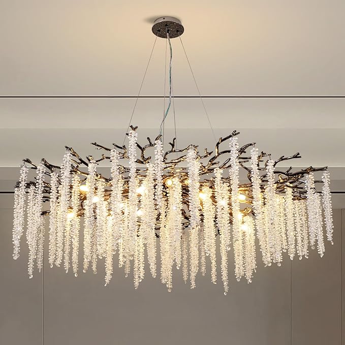 Crystal Chandelier for Dining Room – Modern Black Round Tree Branch Design - Zelno Lighting
