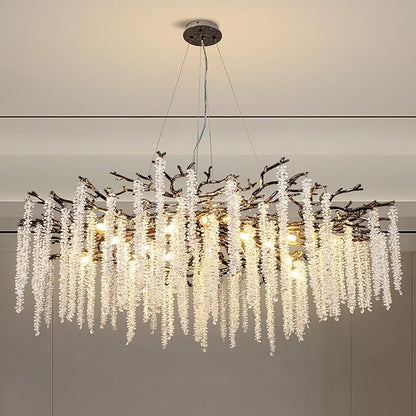 Crystal Chandelier for Dining Room – Modern Black Round Tree Branch Design - Zelno Lighting