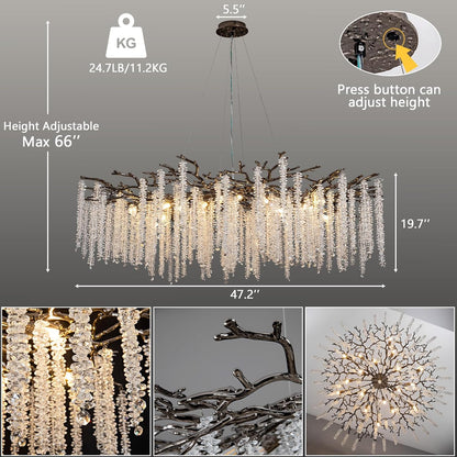 Crystal Chandelier for Dining Room – Modern Black Round Tree Branch Design - Zelno Lighting