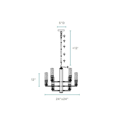 Crystal Cylinders Chandelier 16 Lights Dimmable - Zelno Lighting