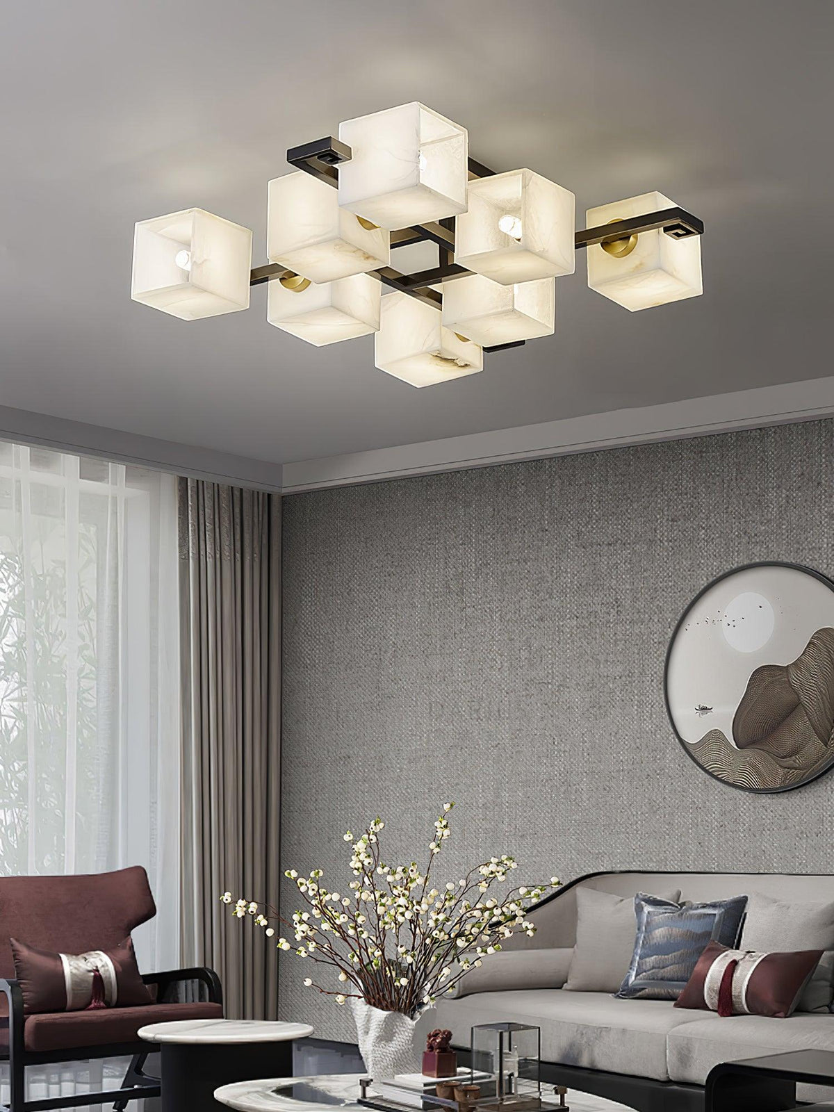 Cubist Alabaster Cluster Ceiling Lamp - Zelno Lighting