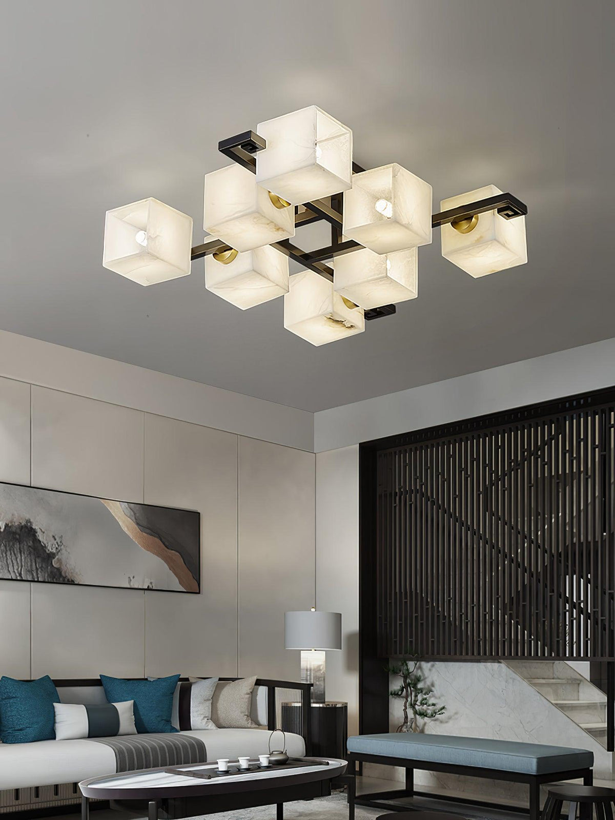 Cubist Alabaster Cluster Ceiling Lamp - Zelno Lighting