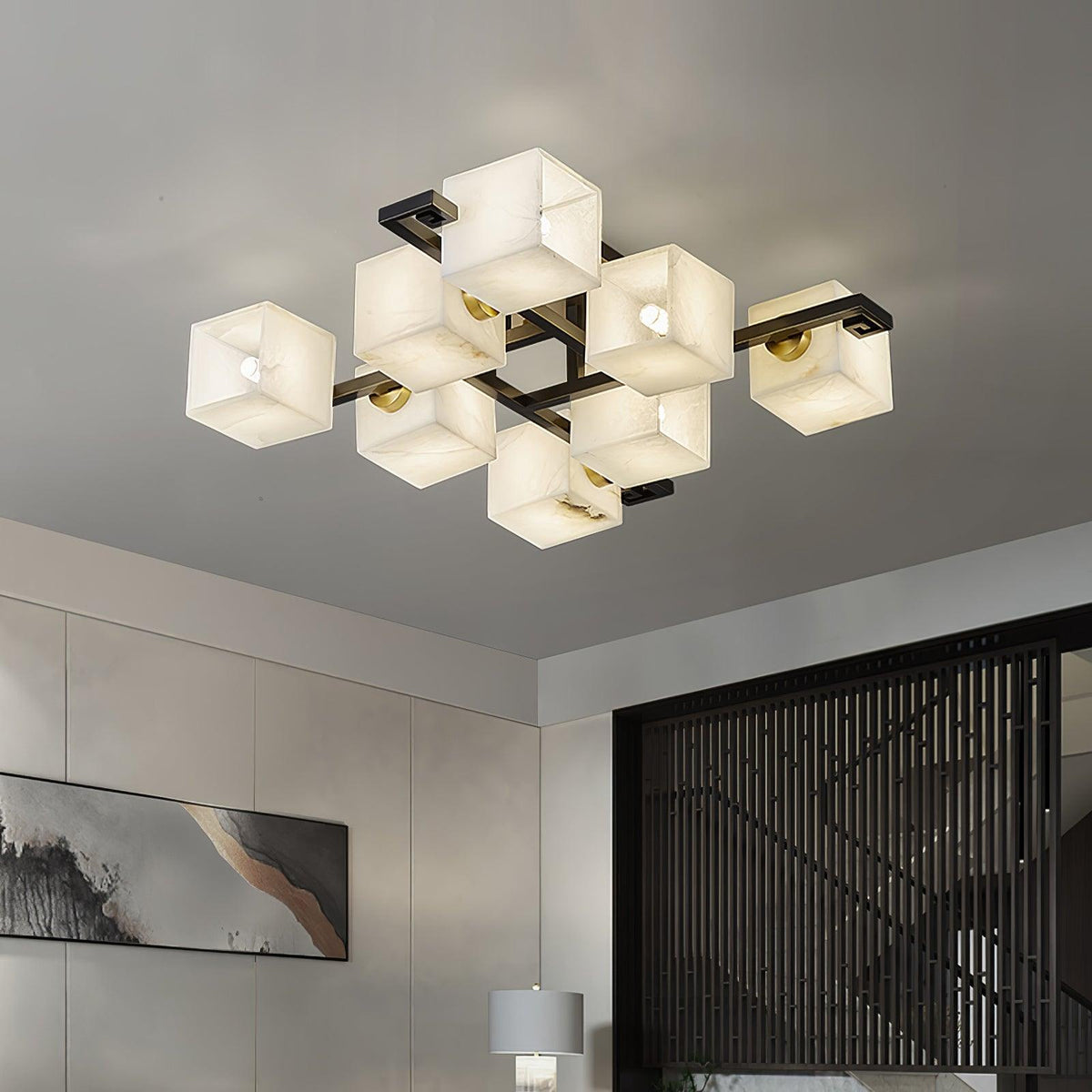 Cubist Alabaster Cluster Ceiling Lamp - Zelno Lighting