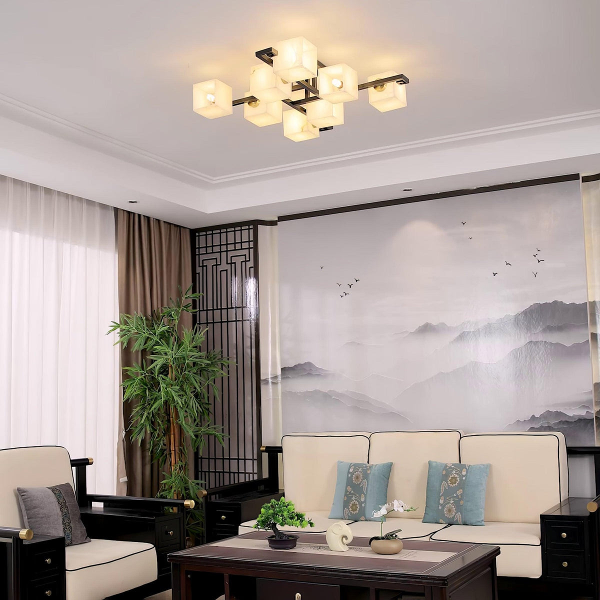 Cubist Alabaster Cluster Ceiling Lamp - Zelno Lighting