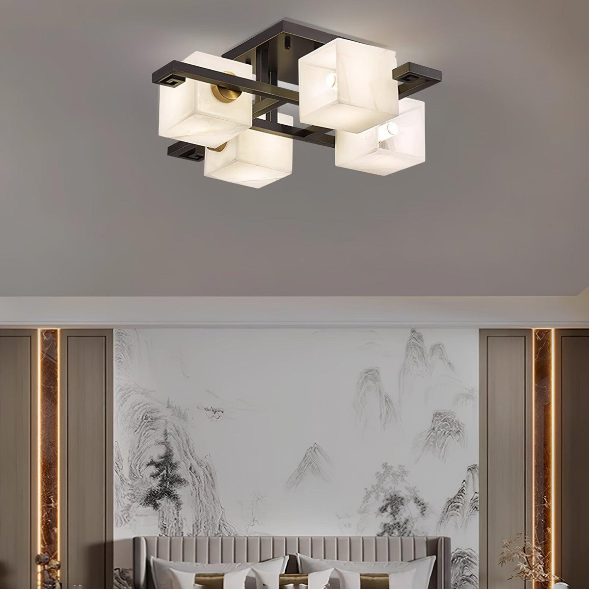 Cubist Alabaster Cluster Ceiling Lamp - Zelno Lighting