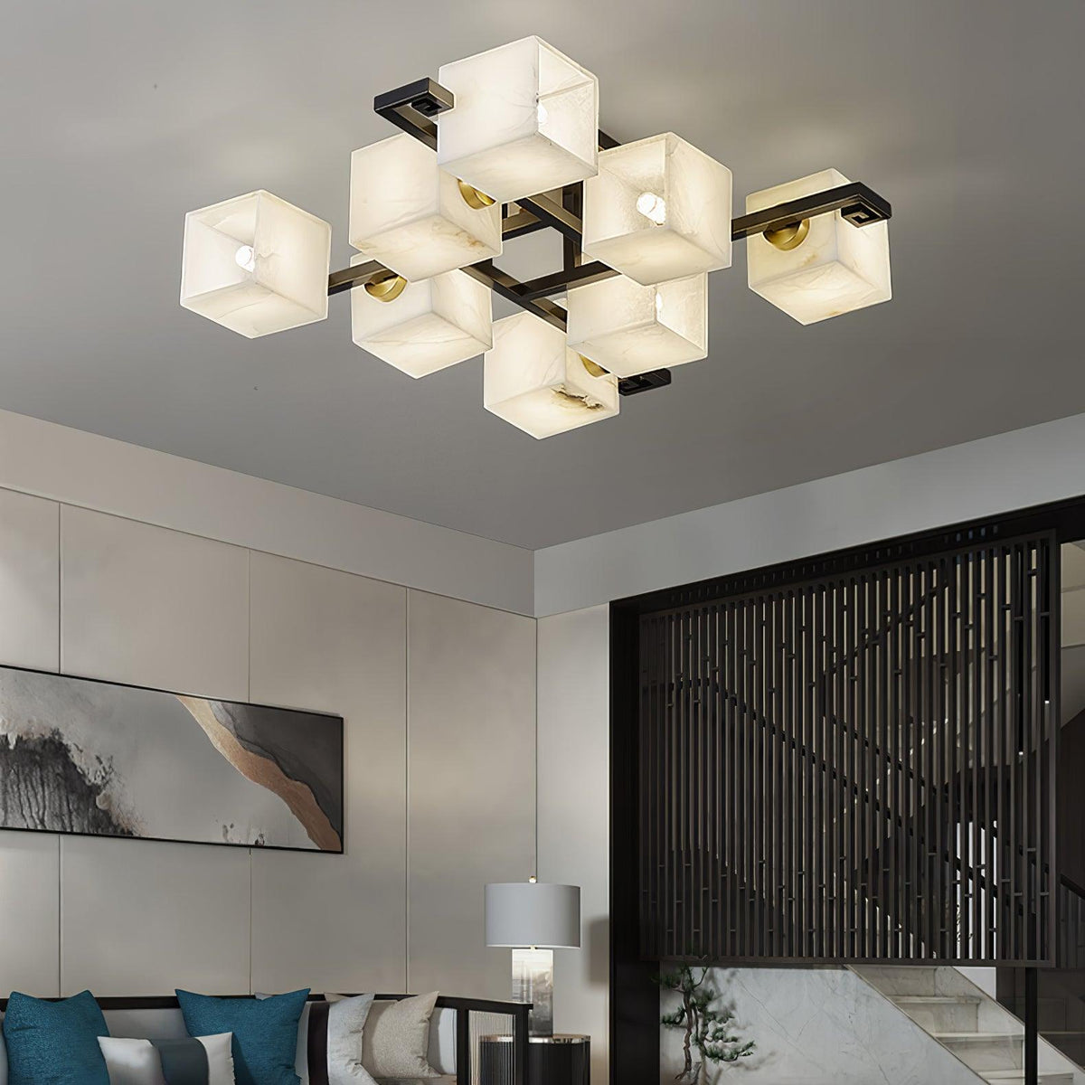 Cubist Alabaster Cluster Ceiling Lamp - Zelno Lighting
