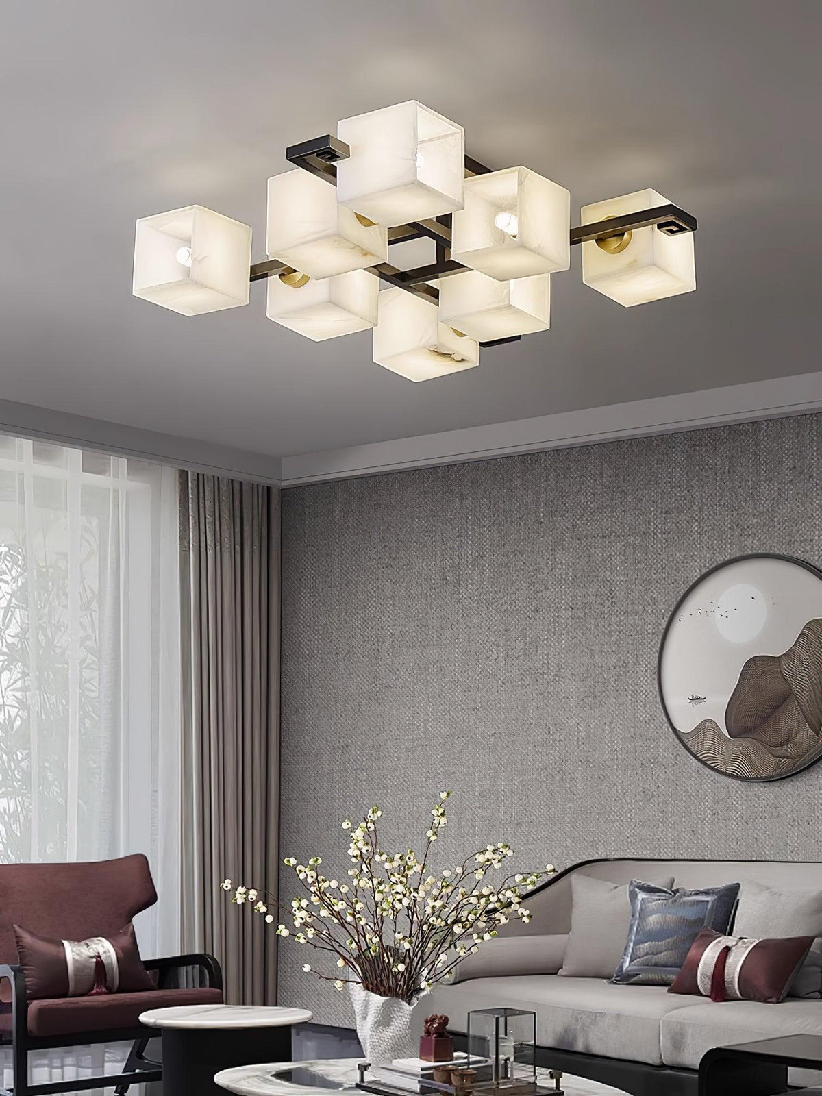 Cubist Alabaster Cluster Ceiling Lamp - Zelno Lighting