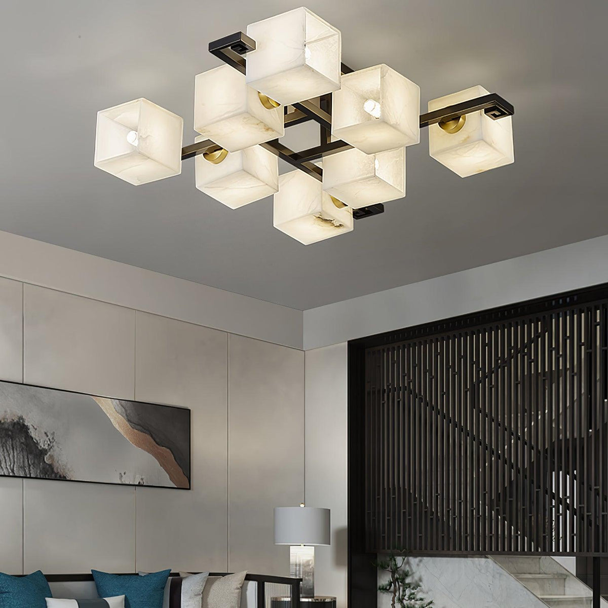 Cubist Alabaster Cluster Ceiling Lamp - Zelno Lighting