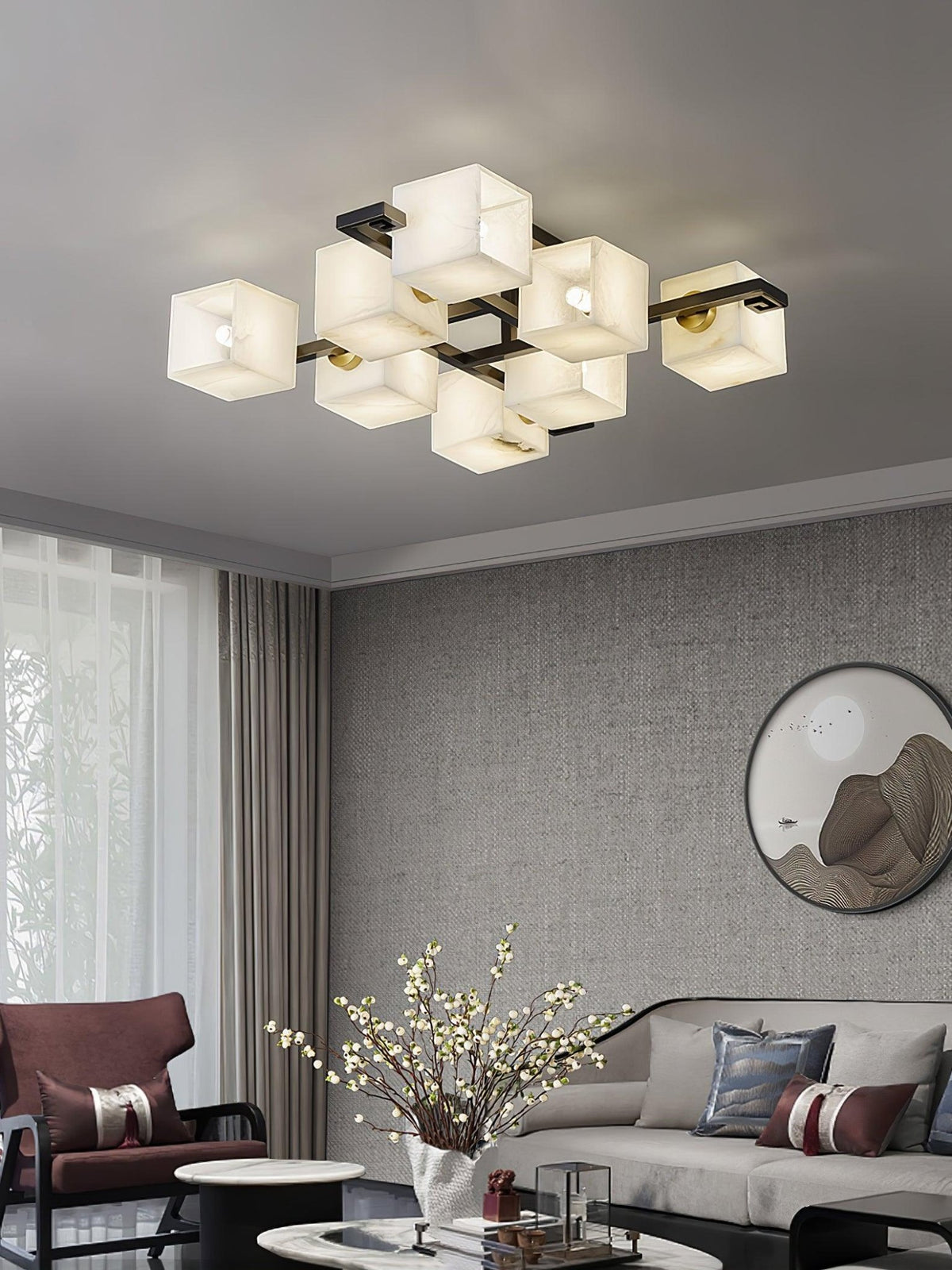 Cubist Alabaster Cluster Ceiling Lamp - Zelno Lighting