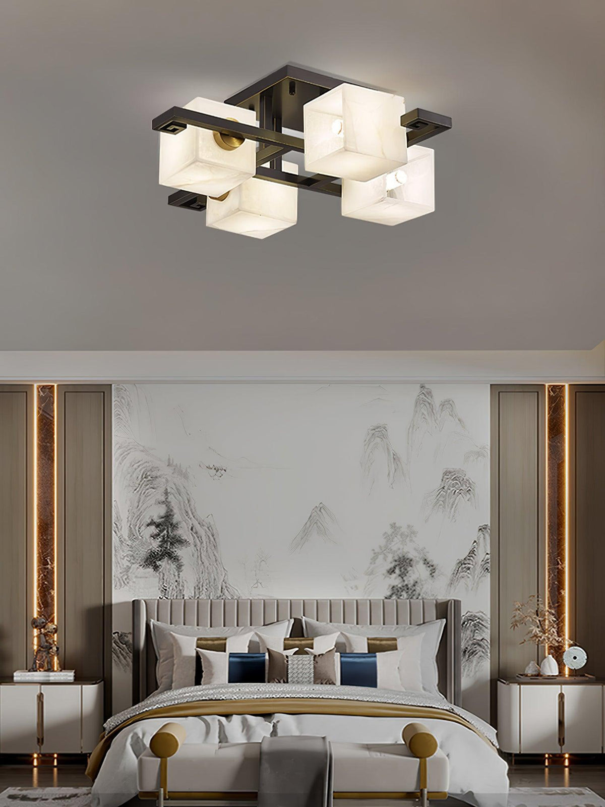 Cubist Alabaster Cluster Ceiling Lamp - Zelno Lighting