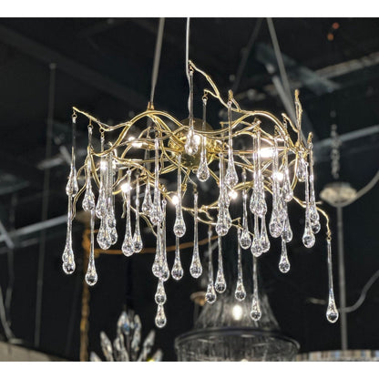 Dawn Teardrop Branch Brass Round Chandelier - Zelno Lighting