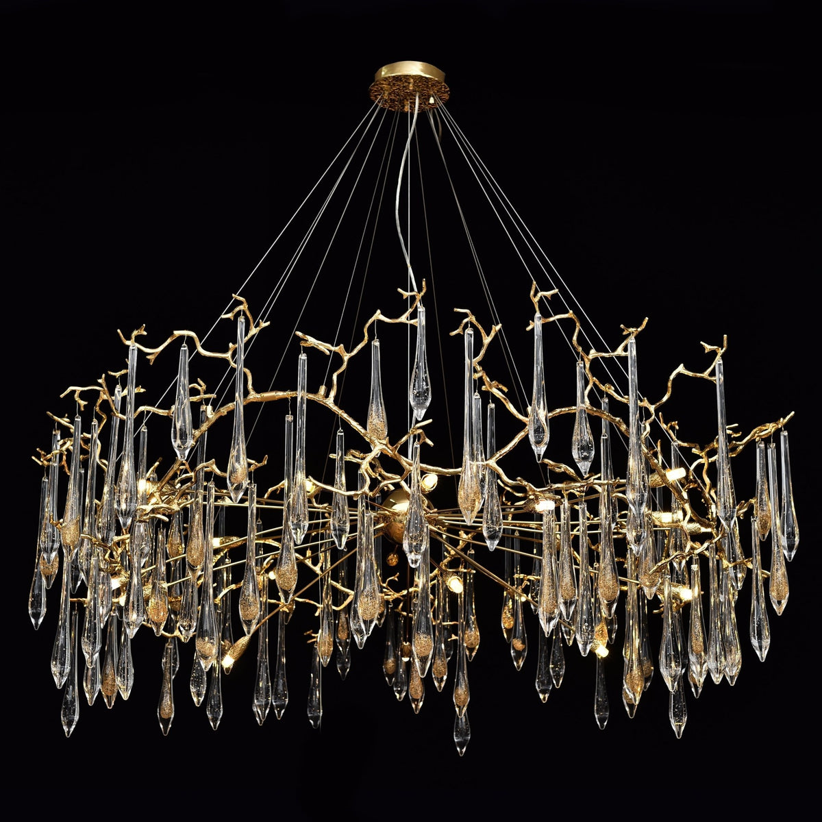 Dawn Teardrop Branch Brass Round Chandelier - Zelno Lighting