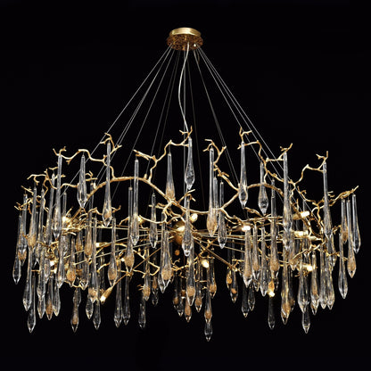 Dawn Teardrop Branch Brass Round Chandelier - Zelno Lighting