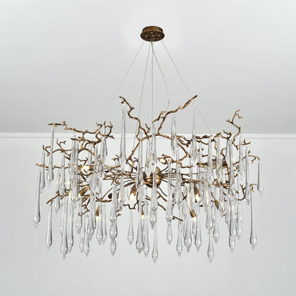 Dawn Teardrop Branch Brass Round Chandelier - Zelno Lighting