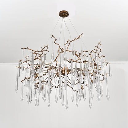 Dawn Teardrop Branch Brass Round Chandelier - Zelno Lighting
