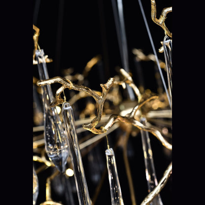 Dawn Teardrop Branch Brass Round Chandelier - Zelno Lighting